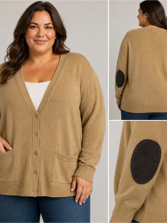 GAP Sweaters - GAP V-Neck Button Cardigan Camel Tan Elbow Patches Wool Blend Grandpa Academia